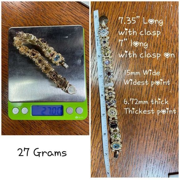 14K Yellow Gold Multicolor Gemstone Slide Bracelet 7” Long - Picture 12 of 12